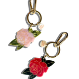 Hand-painted Rose Bag Charm + Keychain | Eco-Friendly : Red