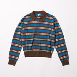 Lyvia Long Sleeve Merino Polo Cardigan (Tealwood Stripe)