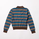 Lyvia Long Sleeve Merino Polo Cardigan (Tealwood Stripe)