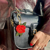 Hand-painted Rose Bag Charm + Keychain | Eco-Friendly : Red
