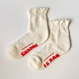 Ruffled Hugger Crew Socks  (Vanilla/Red)