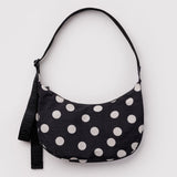 Medium Nylon Crescent Bag (Black & Cream Polkadots)