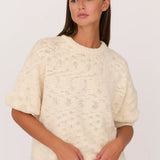 Cali Rolled 3/4 Sleeve Sweater (Ivory)