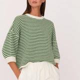3/4 Sleeve Sweater (Green Ivory Stripe)