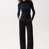 Beau Sateen Seamed Crescent Leg (Black Sateen)