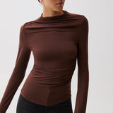Nathalia Long Sleeve Draped Mock Neck (Woodland)