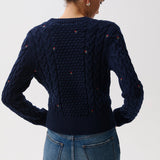 Shana Long Sleeve Cable Embroidered Sweater (Soft Night)
