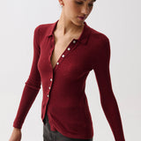Korey Merino Blend Featherweight Rib Cardigan (Barolo)