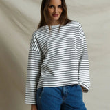 Mariana Drop Shoulder L/S (White/Black Stripe)