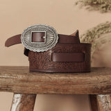 The Tooled Waist Belt (Brown w/ Silver)