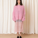 Merino Crew Neck Cardigan (Pink)