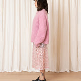 Merino Crew Neck Cardigan (Pink)