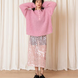 Merino Crew Neck Cardigan (Pink)