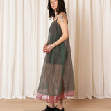 Layered Square Neck Full Dress (Green/Pink Check)