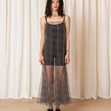 New Paneled Mesh Dress (Neutral Plaid)