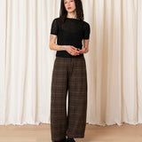 Wool Loose Barrel Pant (Taupe Multi color Plaid)