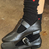 Embroidered Snow Socks (Black/Heart)