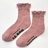 Ruffled Hugger Crew Socks  (Vintage Pink/Black)