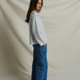 Mariana Drop Shoulder L/S (White/Black Stripe)