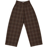 Wool Loose Barrel Pant (Taupe Multi color Plaid)
